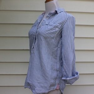 Tommy Hilfiger XS Striped Blue and White half Button Up Casual Shirt